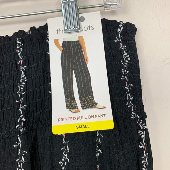 New Three Dots Pull On Printed Pants Black Floral Wide Leg Women's S - Picture 5 of 10